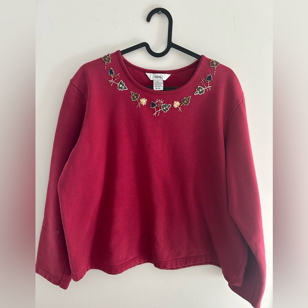 Northern Reflections dark Red Leaves Festive Crewneck Sweater XL